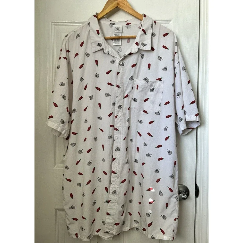Sriracha Hot Sauce Huy Fong All Over Print Button Up Short Sleeve Shirt Size 2XL